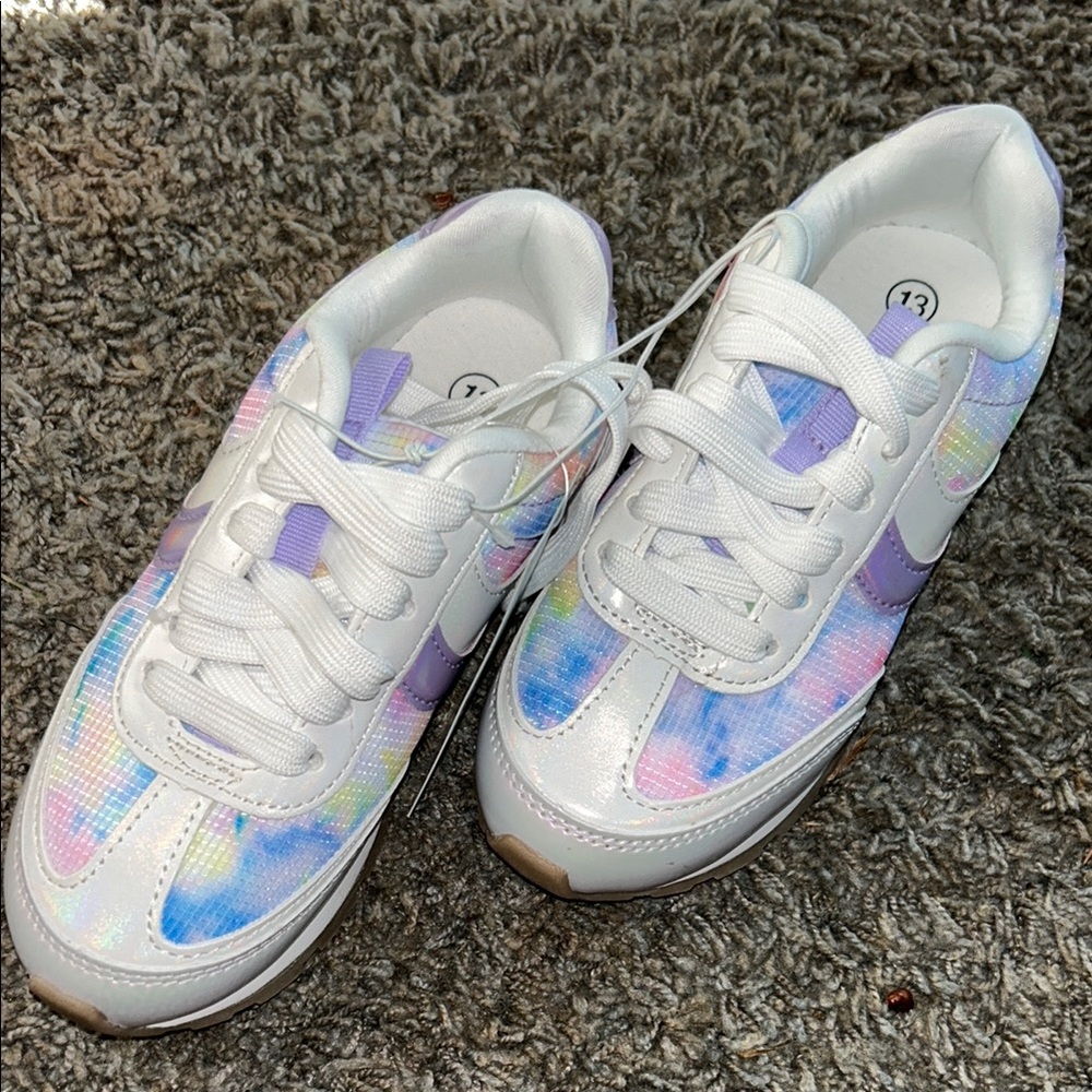 Cat & Jack White and Purple Sneakers with Iridescent Details